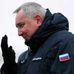 Director General of Roscosmos Dmitry Rogozin takes part in a report ceremony for the International Space Station (ISS) crew at the Baikonur Cosmodrome