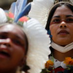 Indigenous demonstration against Brazilian President Jair Bolsonaro's environmental policies, in Brasilia