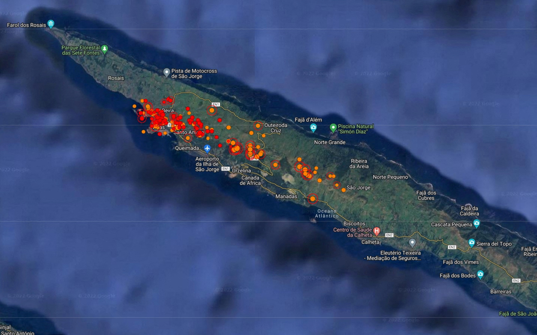 FILE PHOTO: Satellite map showing seismic activity at Sao Jorge island