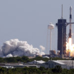 A SpaceX Falcon 9 rocket, lifts off in the first private astronaut mission to the International Space Station